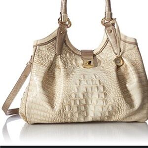 Brahmin Cream Crocodile-Embossed Shoulder Bag
